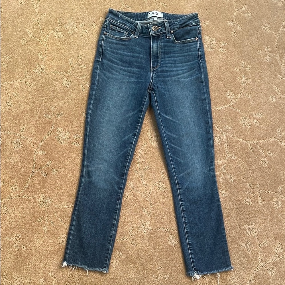 PAIGE High-Rise Straight Crop Jeans in Medium Blue